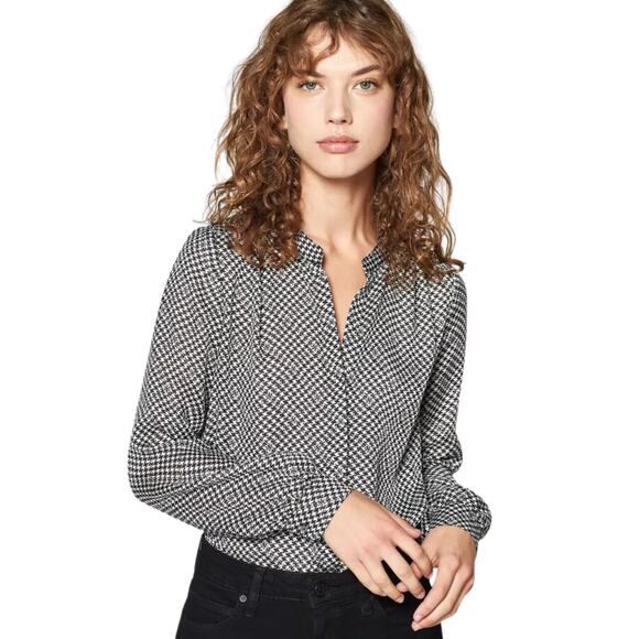 Joie Mintee Black White Caviar Houndstooth Blouse  Size XS - Picture 1 of 4